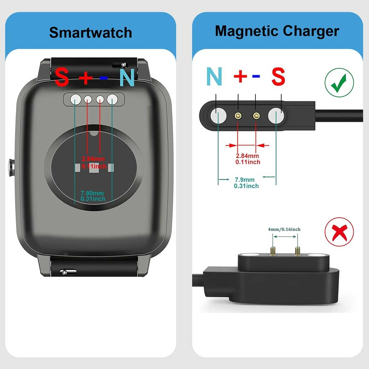 T Tersely 2 Pin 1M/3.3FT Magnetic Smart Watch Charger for YAMAY Sw023/Letsfit Id205/Wiliful Sw021/Vigorun ID216, USB Cable Replacement Charging for Umidigi Uwatch 2/2S/3/3S/Urun/S/Ufit image number 4