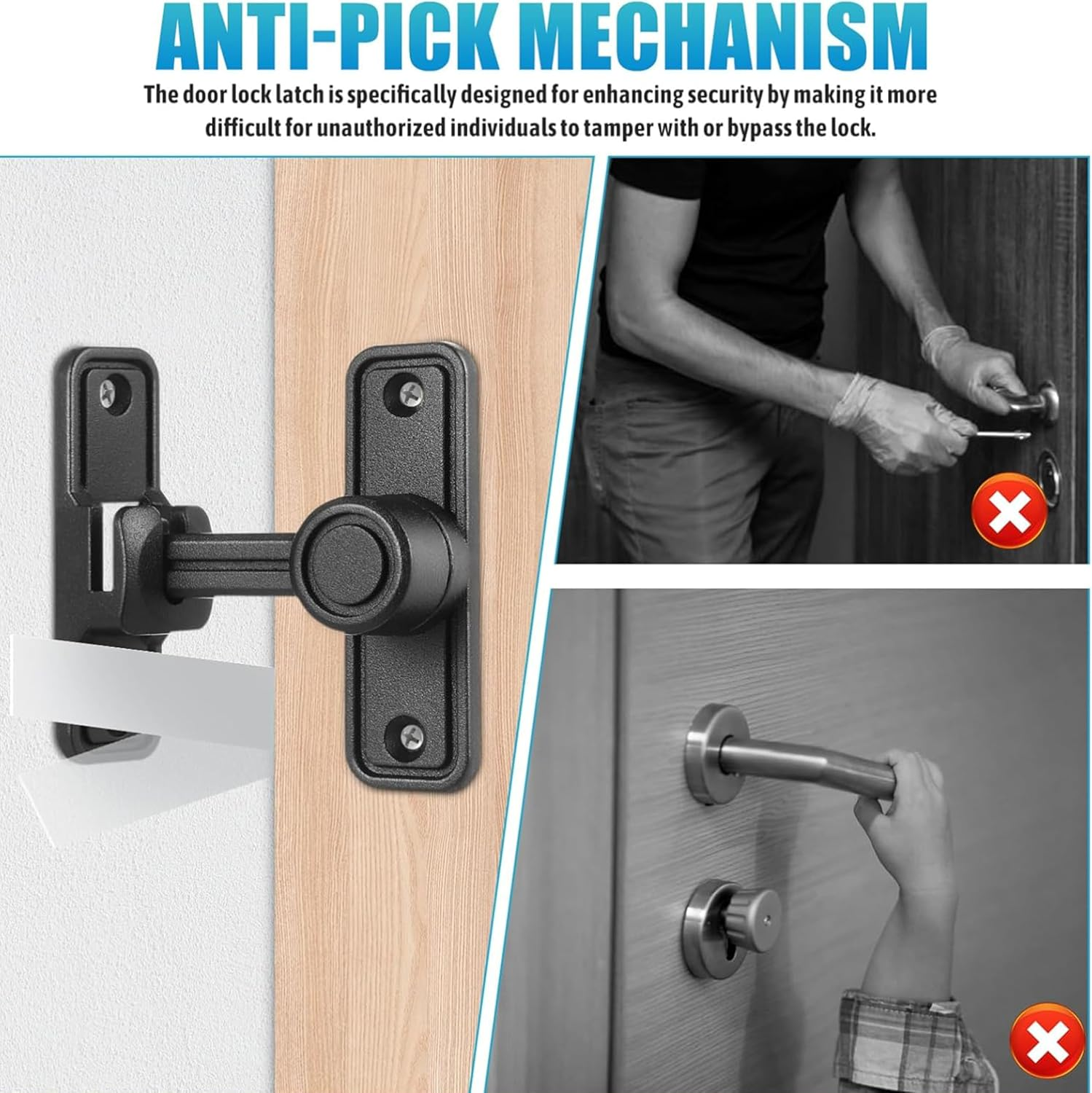 Barn Door Lock,Sliding Barn Door Lock Hardware,90/180 Degree Locks for Barn Doors,Anti-Theft Buckle- Anti-Theft Flip Gate Latches for Bathroom,Garage,Garden,Fence,Cabinet,Window(Black)