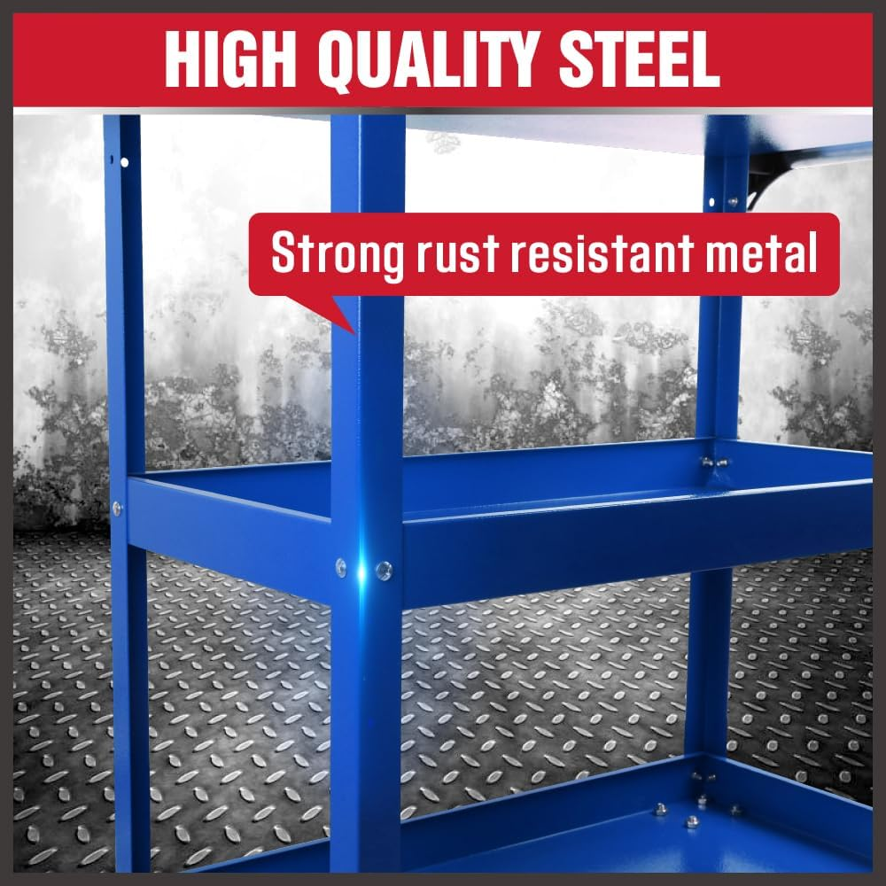 HORUSDY Blue 3-Tier Tool Storage Trolley, Workshop Steel Tool Cart Mechanic Swivel Lockable Wheel with Screwdriver Holder, 150KG Capacity - Red image number 3