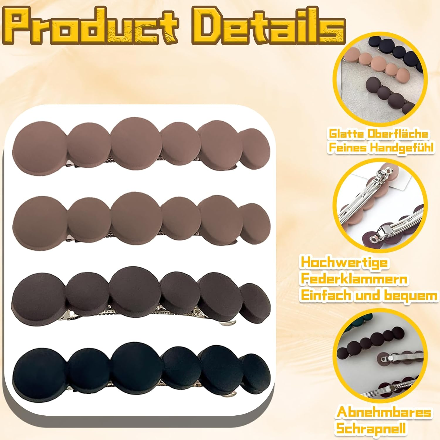 French Hair Pin, Women'S Hair Clips, Pack of 4 Hair Clips in Various Colours, Outdoor round Design, Non-Slip Girls Hair Clip, Small, Small Hair Clips for Girls and Women image number 6