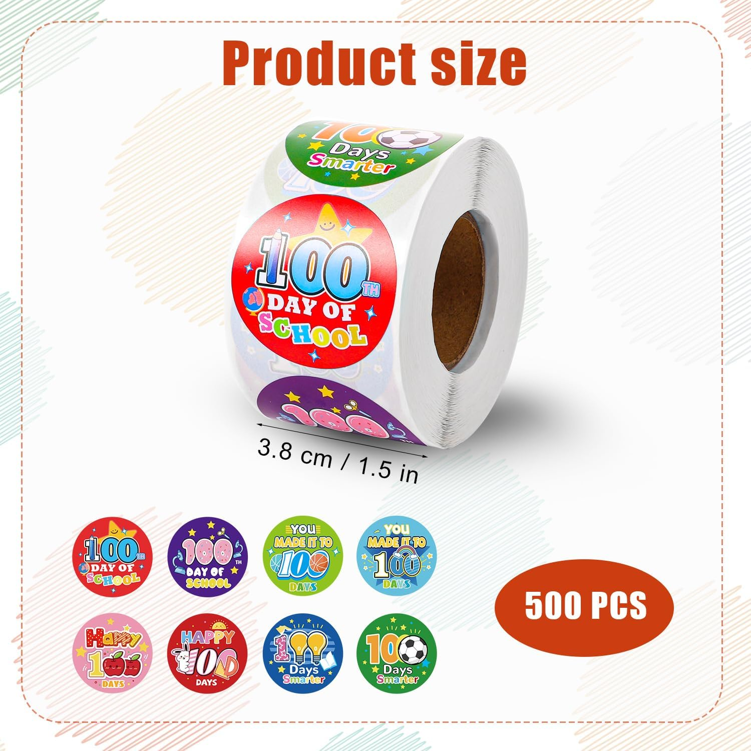 500Pcs 100 Days of School Stickers, One Hundred Days Smarter Encouragement Stickers School Teacher Incentive Reward Sticker for Kids Kindergarten School Party Decoration
