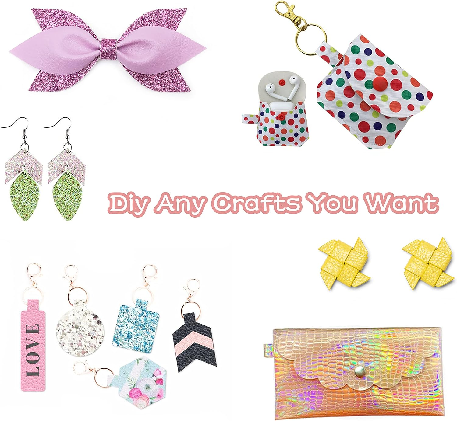 30 Pieces Random Colors Faux Leather Sheets 8X 6Inch Multiple Styles Mixed Glitter Grain Texture Embossed Pattern Printed Colored Leather for Earrings Making Hair Bow and Crafts DIY image number 5