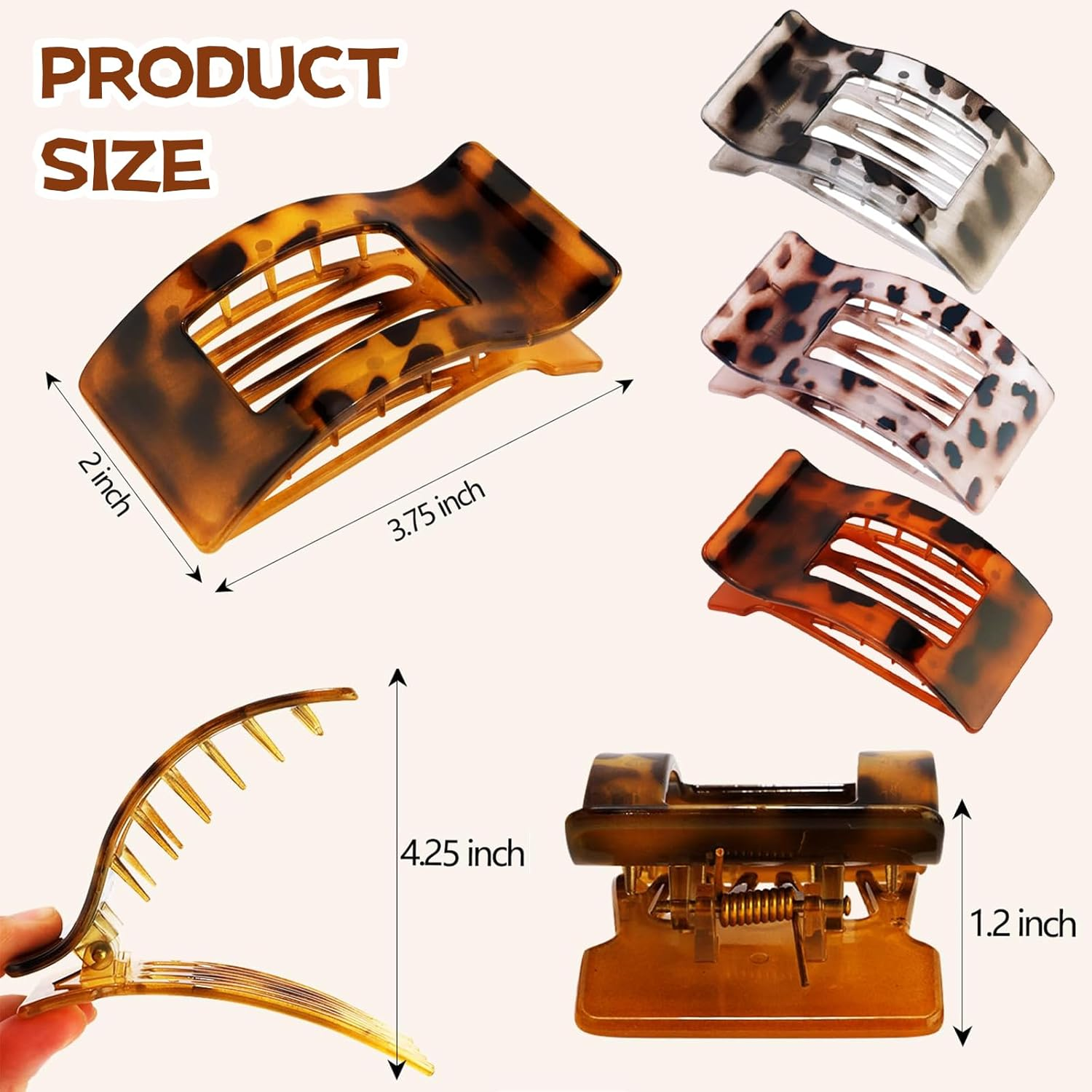 Celblisora Pack of 4 Flat Hair Clips for Women and Girls, Flat Claw Clips, Strong Hold, Large Side Hair Clip, French Hair Clip with Duck Beak image number 1