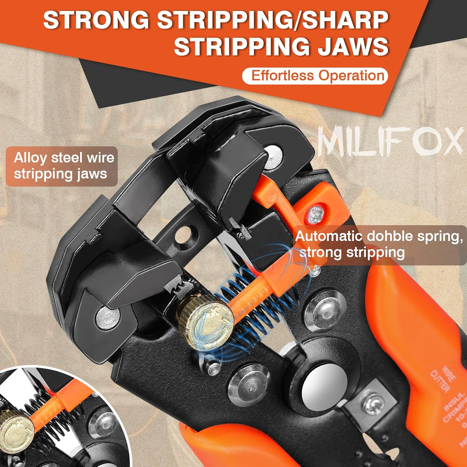 Milifox Multi-Functional Automatic Wire Stripper, Stripping Range 0.2Mm&sup2;-6Mm&sup2;, Adjustable Stripping Force & Length, Cutting & Crimping Functions image number 1