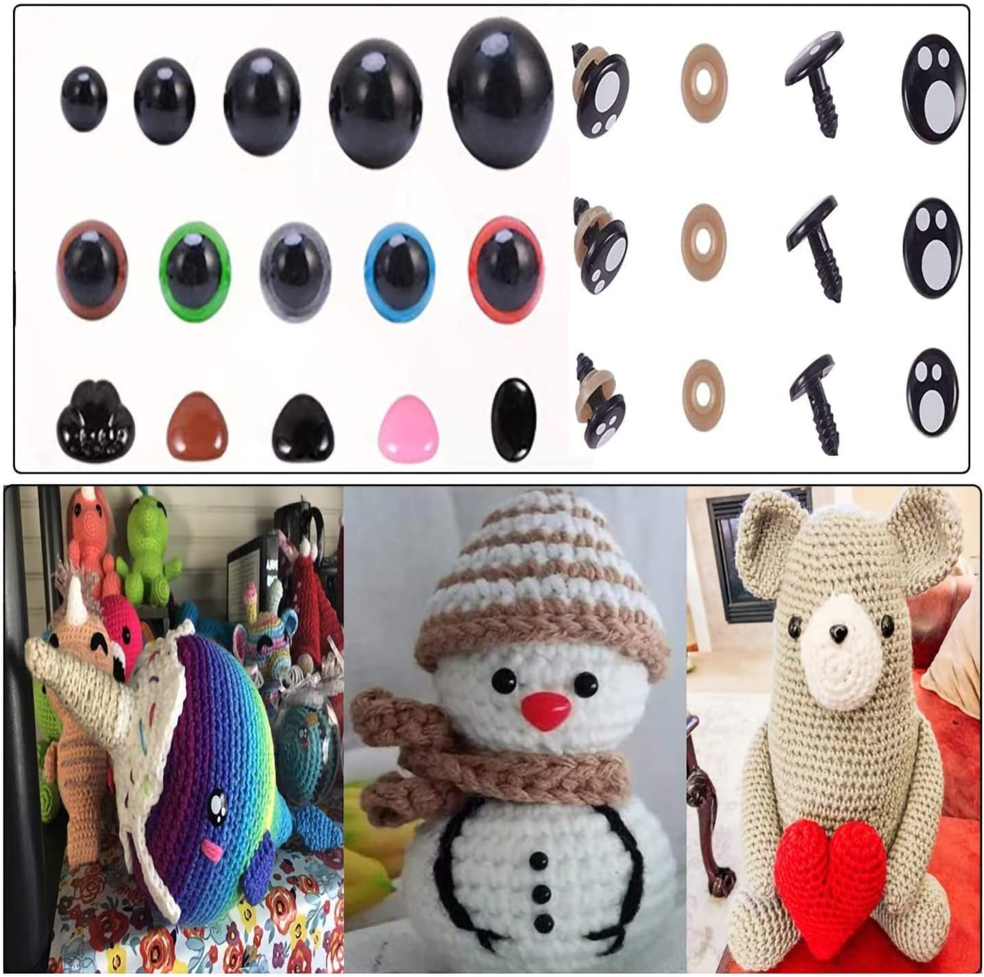 GIOD 1000Pcs Safety Eyes and Noses for Amigurumi - Colored Plastic with Washers and Box - DIY Doll Eyes, Teddy Bear Nose, Stuffed Animals (Black-1000) image number 2