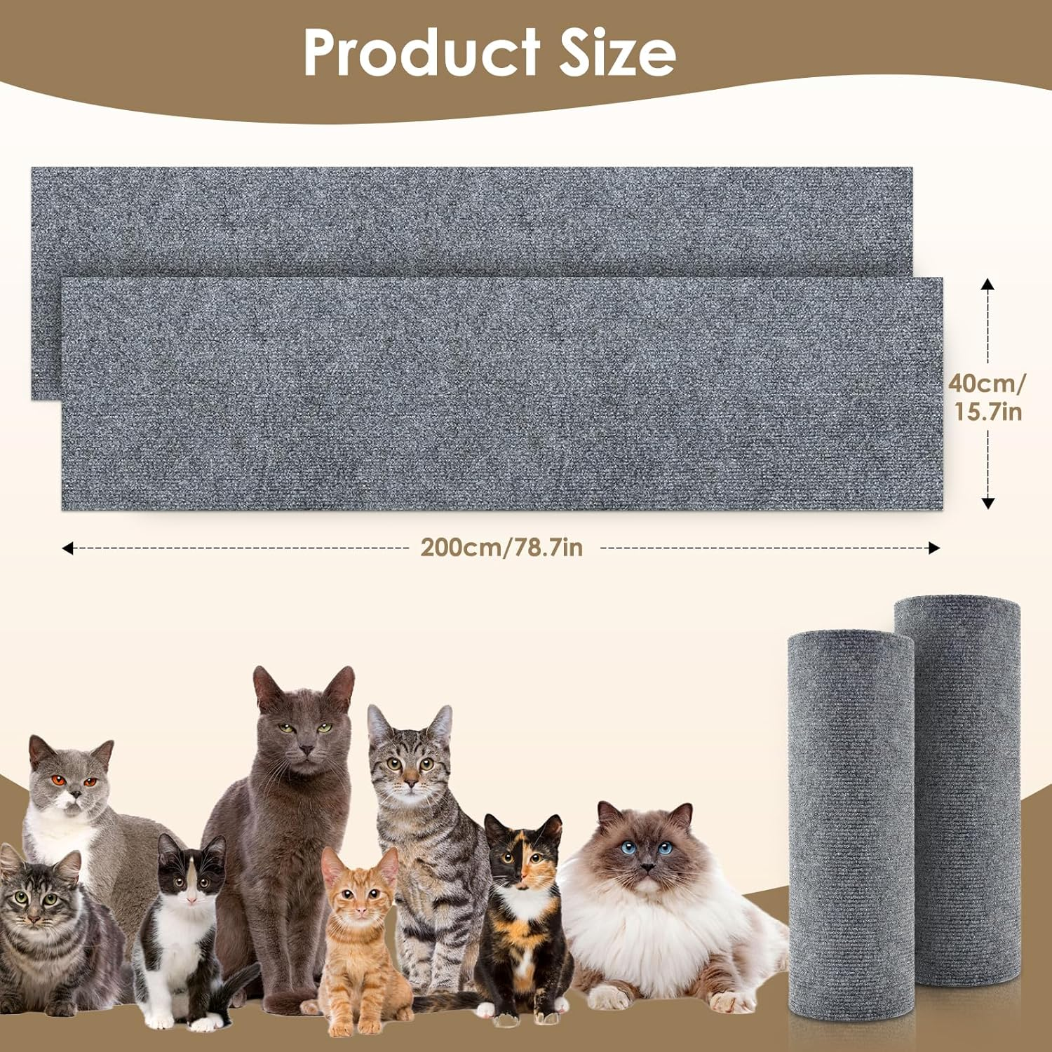 Babikeen Pack of 2 Self-Adhesive Scratching Mat, 200 Cm X 40 Cm, Self-Adhesive Scratching Mat, Cat Scratch Protection, Sofa Cat, DIY Scratching Board, Cat Scratching Mat, Cat Scratching Mat image number 2