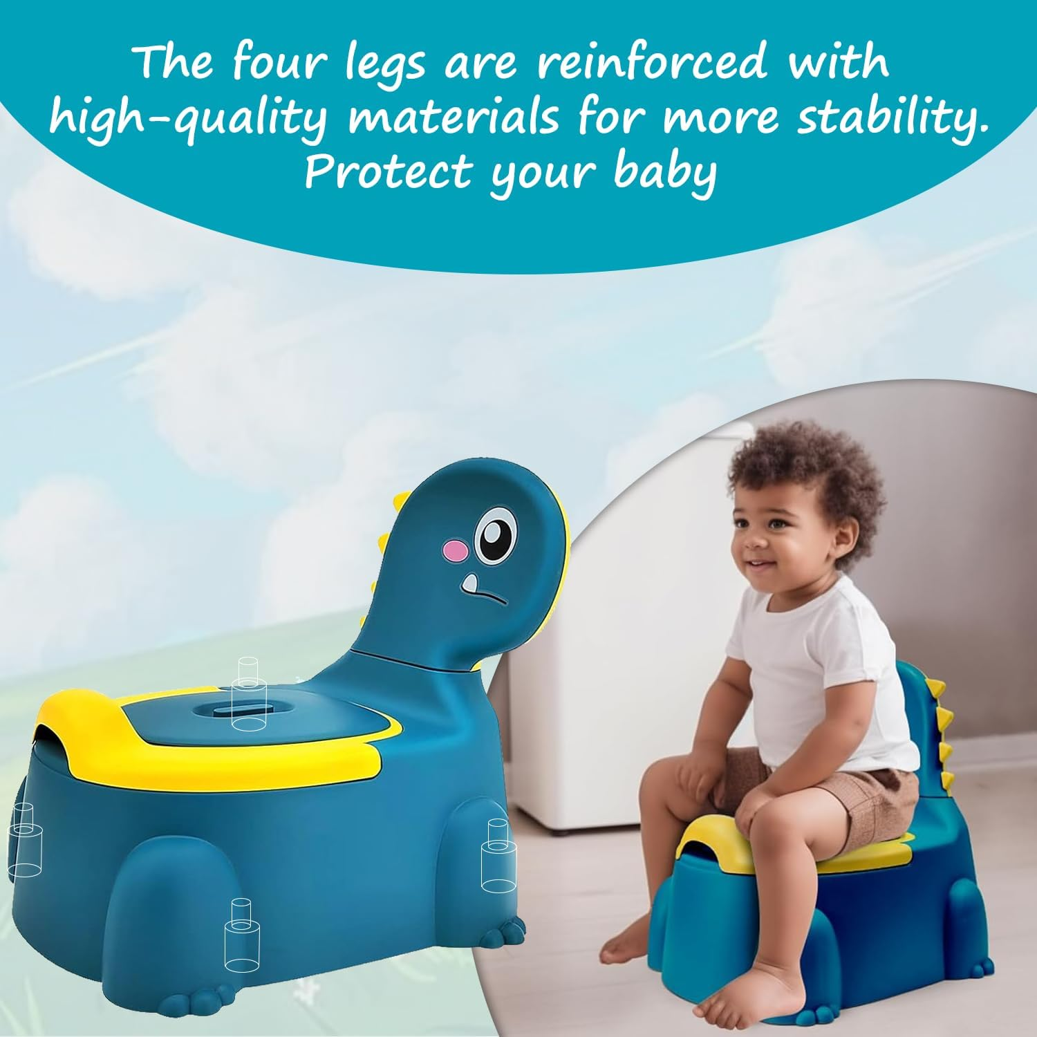 Dinosaur Potty Training Seat for Toddlers with Non-Slip Rubber Base, 110Lbs Capacity, Portable Travel Potty for Boys & Girls, Baby Potty Training Toilet Seat, Toilet Seat for Toddler (Blue) - Deep Red image number 3