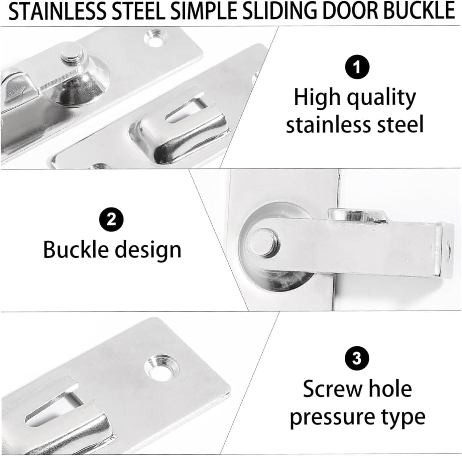 Stainless Steel Right Angle 90 Degree Door Buckle,Mini Size Door Lock,Outward Opening Door Security Lock,Protect Privacy - Security Door Latch,Heavy Duty Security Screen Door Latch (2, Silver)