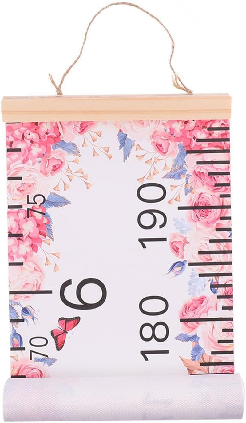 VICASKY Kids Growth Chart Canvas Ruler Rose Flower Design Height Measuring Tape for Children Wall Decoration for Nursery Home Decor image number 1