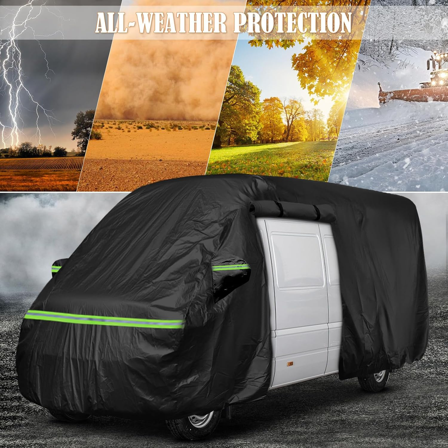 Gpaentsn Waterproof Class B RV High Top Van Cover for up to 24Ft (290 Inch) 2002-2023 LWB Sprinter Van, All Weather Protection Scratch, Dust, Snow Shield image number 5