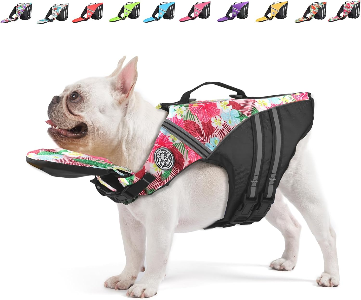 Mklhgty Dog Life Jacket, Reflective Dog Life Vest with Removable Neck Float High Buoyancy for Swimming and Boating, Ripstop Pet Safety Swimsuit Rescue Handle for Small Medium Large Dogs