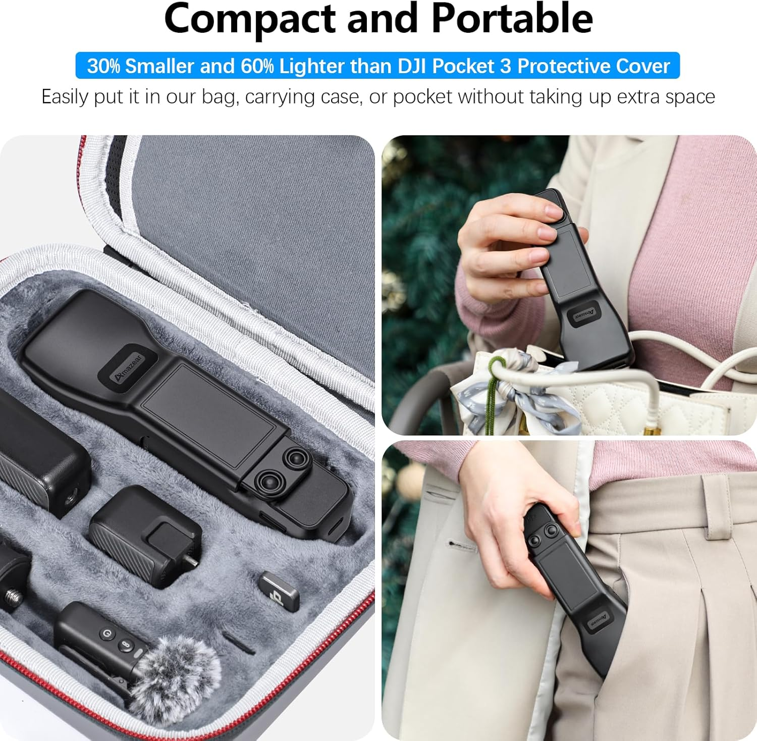 AMAZEAR Gimbal Screen Protective Cover for DJI Osmo Pocket 3 Accessories,Dji Pocket3 Camera Lens Cap Hard Case with Soft Lining, Compact Design, Quick Open/Close, Black image number 3