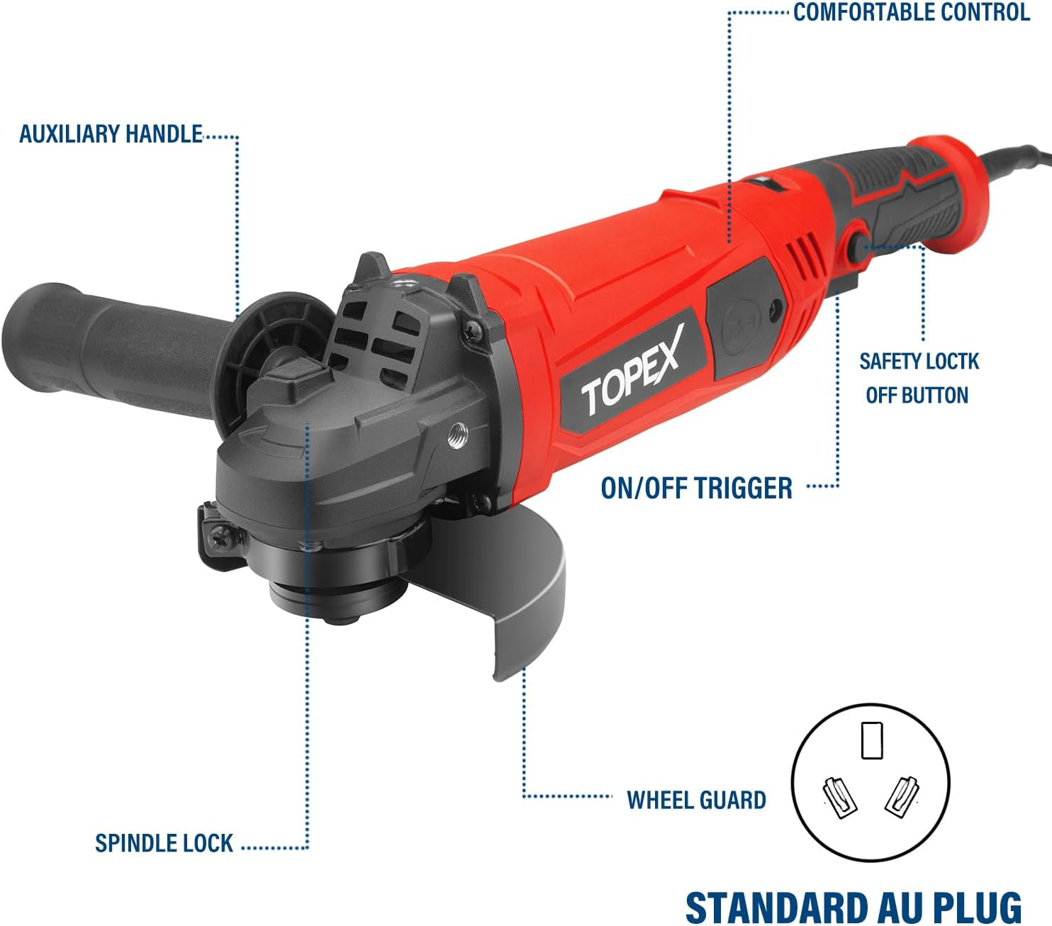 TOPEX 1200W Angle Grinder Heavy Duty 125Mm 5" Angle Grinder W/Auxiliary Handle image number 4