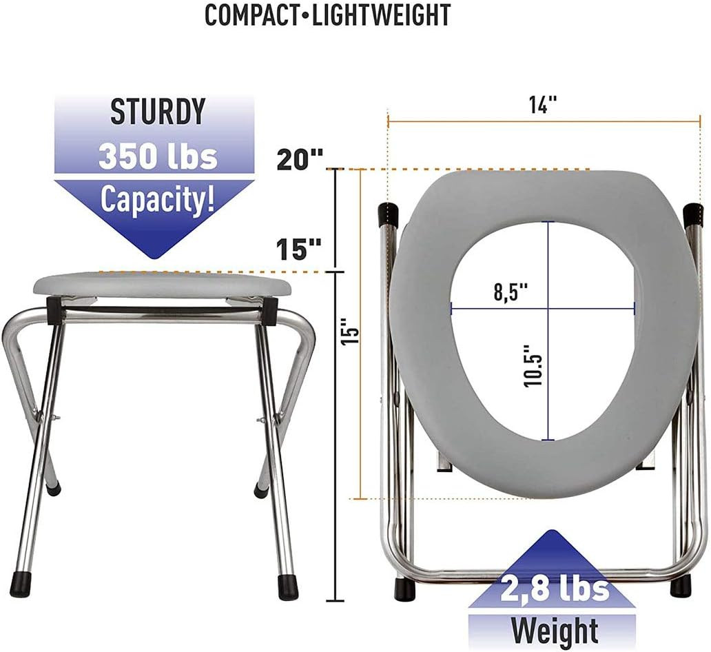 Portable Outdoor Folding Commode Toilet Seat, Stainless Steel Portable Potty Commode Chair, Perfect for Camping, Traveling, Hiking, Fishing, Outdoor Living (Gray) - Gray image number 6