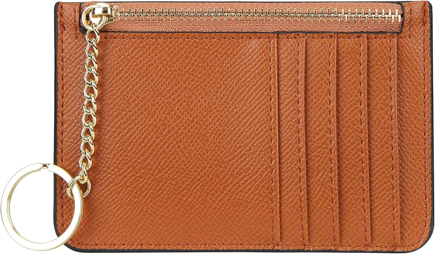 Women'S Leather Slim Minimalist Card Holder Case Zipper Changes Coin Front Pocket Wallet with Keychain, Green, Casual