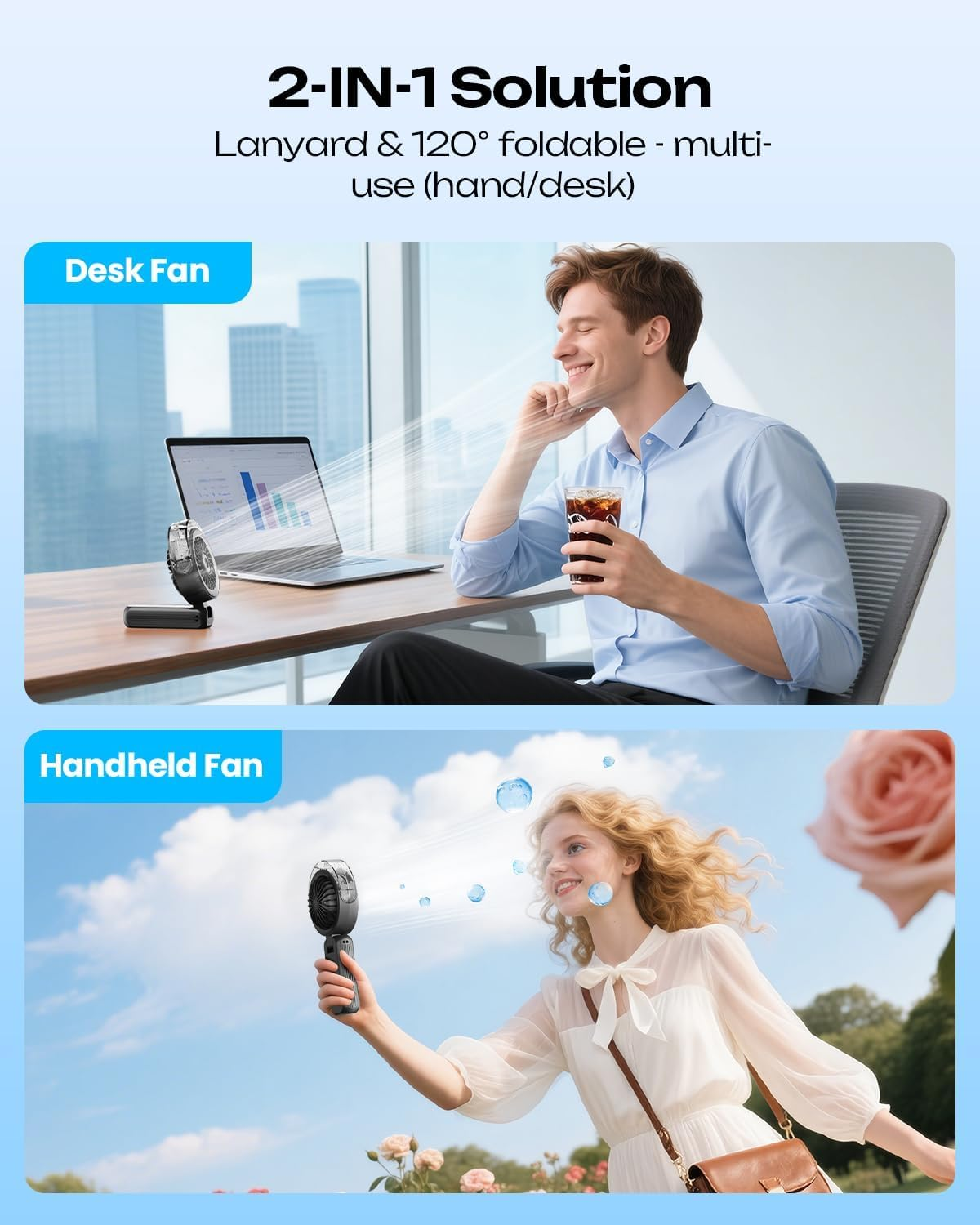 Handheld Misting Fan Portable, Powerful High Speed, Small Personal Rechargeable Cooling Mister Fan Water Spray Mist, 4000Mah Battery Operated for Travel Indoor Outdoor Hand Desk (Black) image number 2