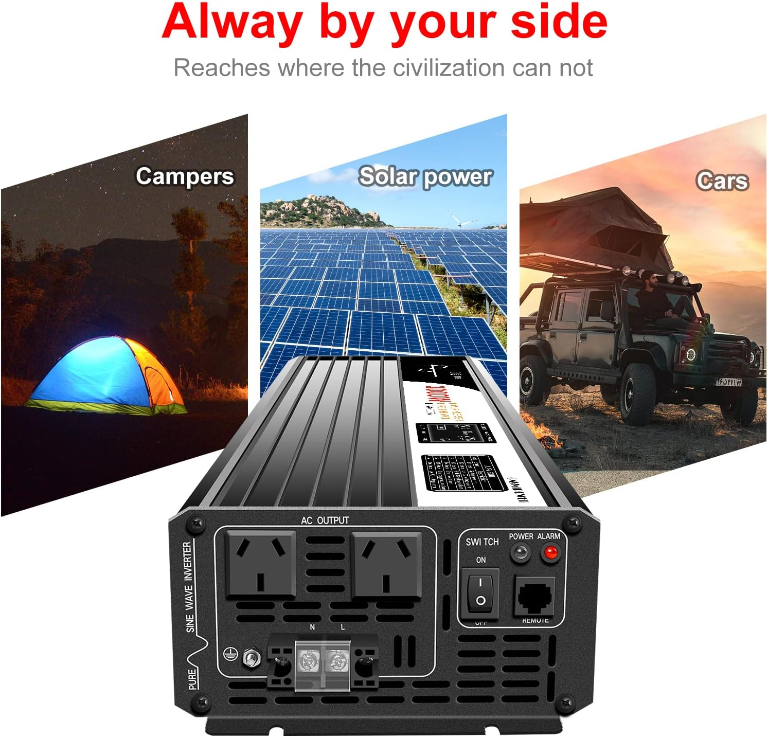 Xijia 3000W Solar Inverter 12V to 240V Pure Sine Wave for Camping Boat (DC12V (Range 10V-15V) 3000W) image number 3