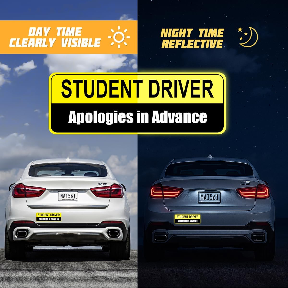 Sandfren Car Student Driver Magnet, 2PCS Funny Reflective Magnetic Waterproof Vehicle Safety Attention Sign Bumper Sticker, Automotive Exterior Warning Decal, Universal for SUV Sedan Truck image number 5