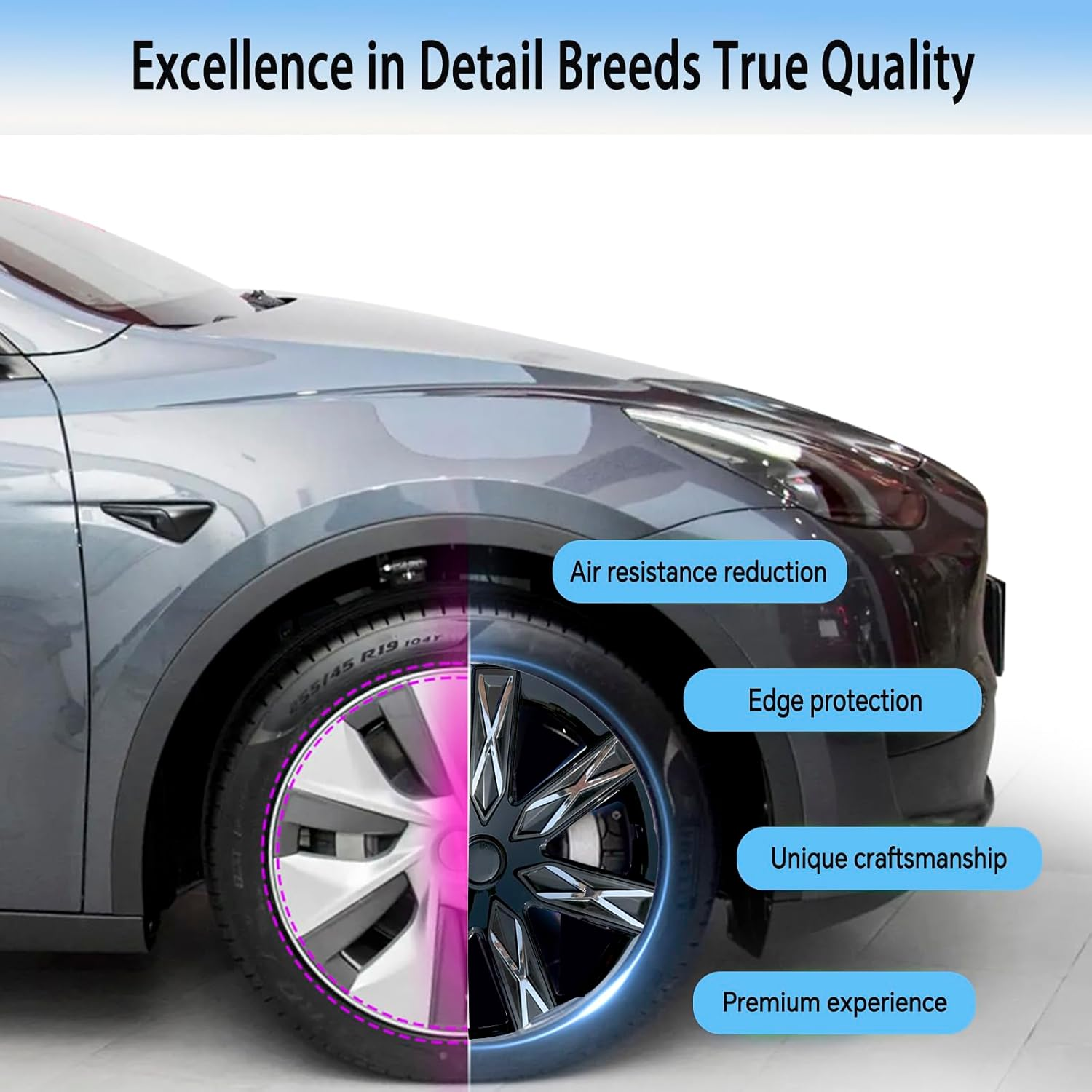 4 Pcs Hubcaps Fit for Tesla Model Y Hubcaps 19 Inch Silver Black Protective Wheel Covers Compatible with Model Y 2019, 2020, 2021, 2022, 2023, 2024 Tesla Y Accessories image number 5