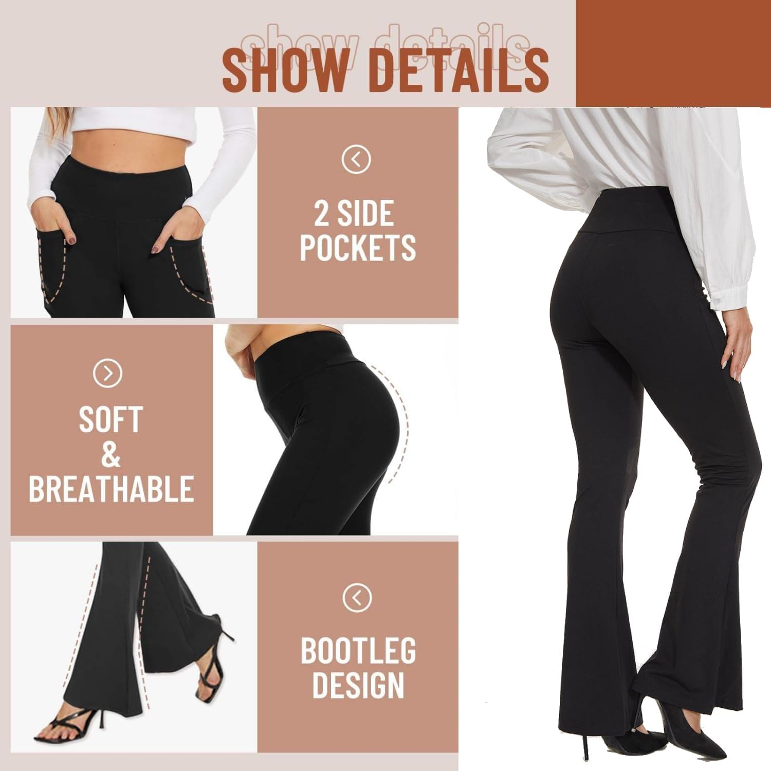 M2M STYLE High Waist Flare Yoga Pants for Women - Bootcut Workout Leggings with Pockets, Tummy Control, Non-See-Through, Stretchy & Squat Proof