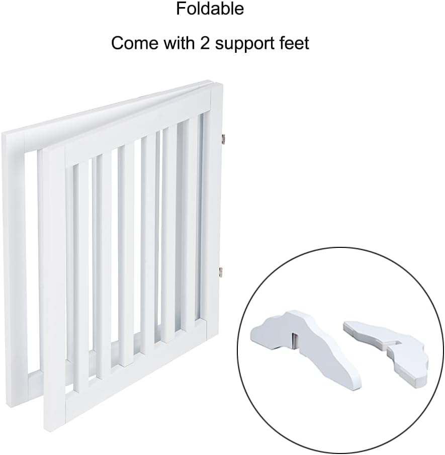 Unipaws 61Cm H Free Standing Pet Gate for Cat, Wooden Gates for Doorway, Stairs, Foldable Pet Fence for House, Expandable Dog Barrier, Indoor Use, White image number 1