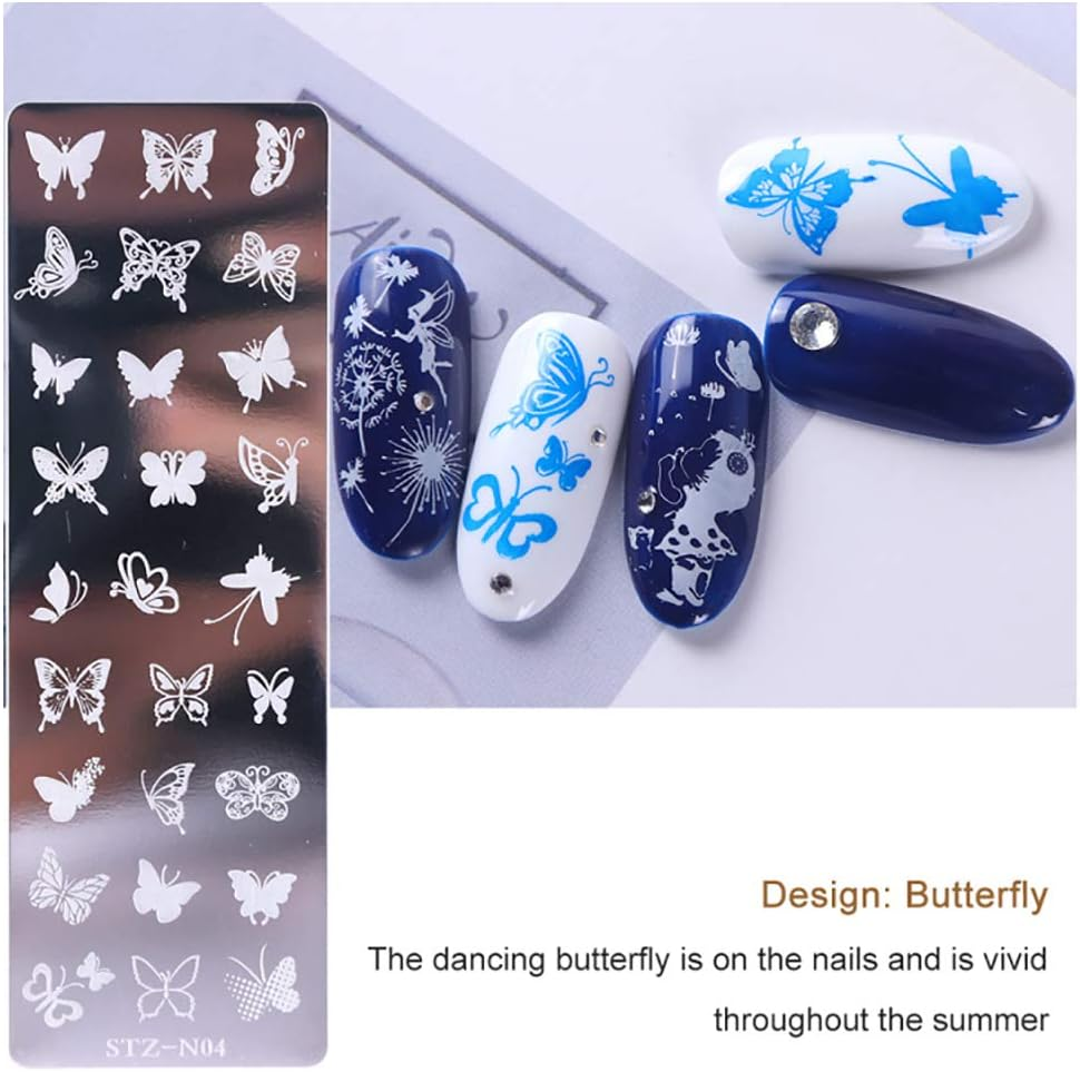 WOKOTO 6Pcs Nail Polish Stamping Plates Kit Flower Butterfly Rose Snowflake Image Templates Stamping Plates for Christmas Manicure DIY Tools image number 4