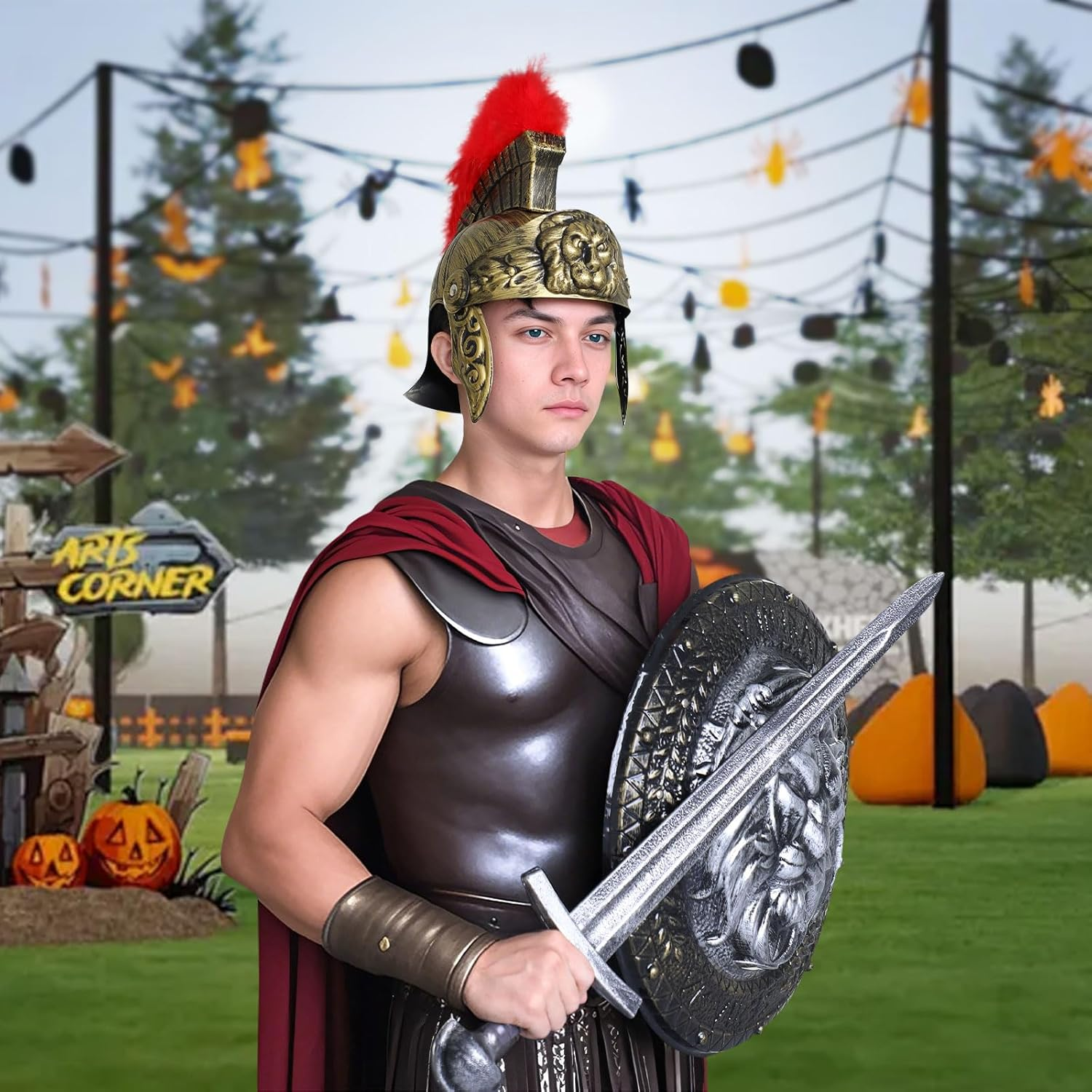 Medieval Roman Knight Helmet,Plastic Greek Spartan Gladiator Helmet Medieval Costume Accessories,Halloween Cosplay Hat image number 3