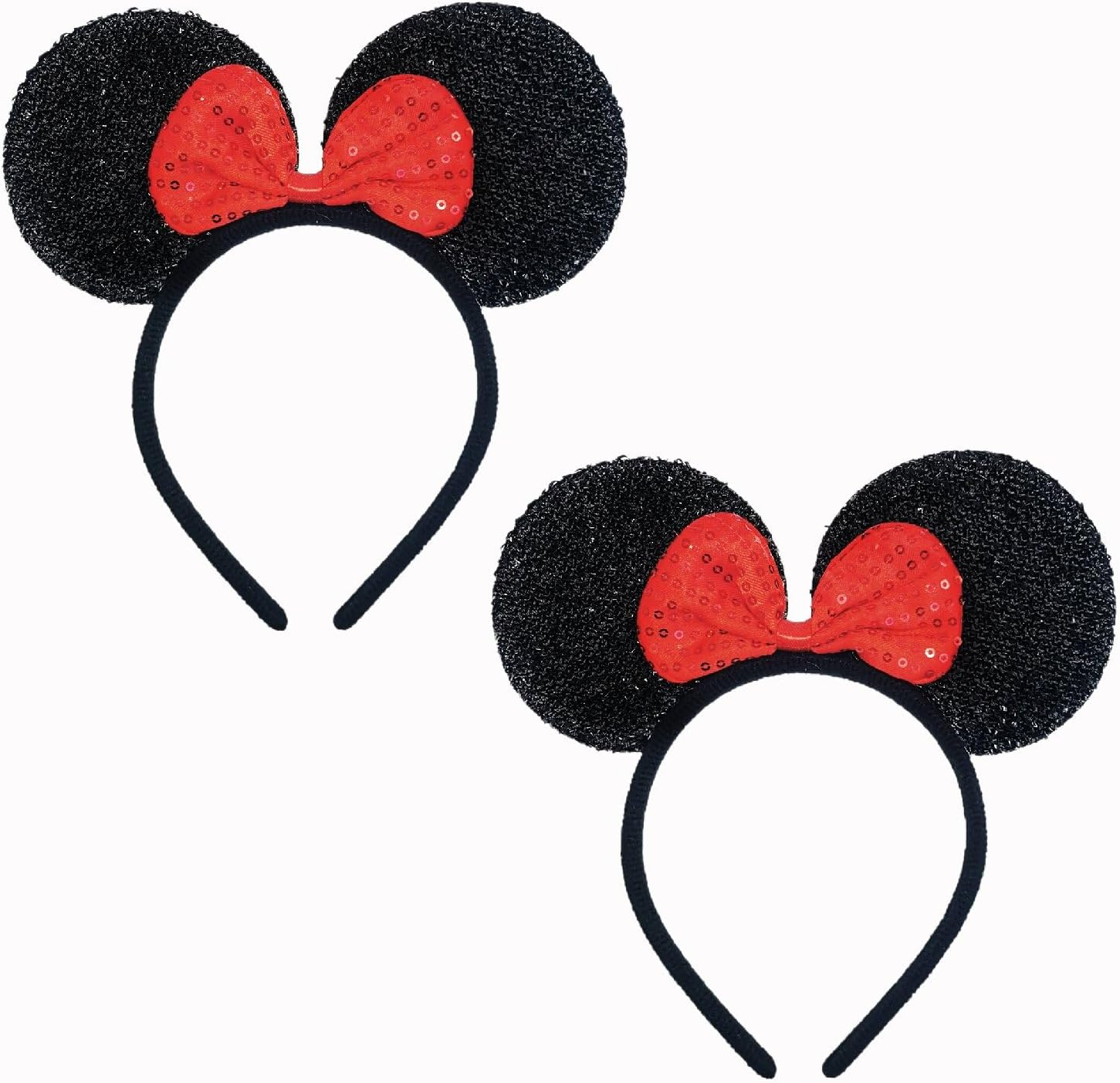 YUESUO Mouse Ears Headband, Sequin Bow Hair Hoop Set of 2 Pcs Headband Mouse Party Decoration Costume Ears Headband for Children Women Girls