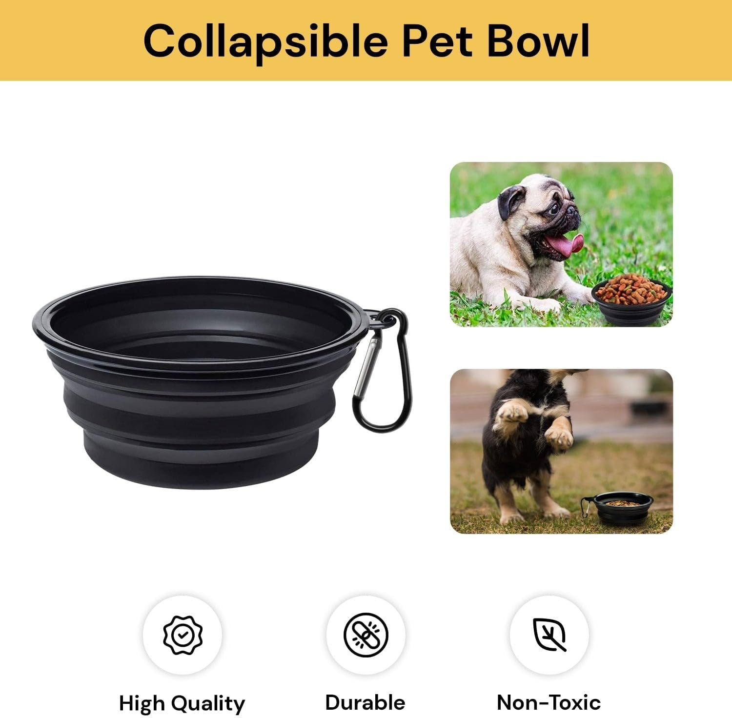 Portable Silicone Pet Bowl, Foldable Expandable Water Feeding Travel Bowl Cup Dish for Pet Dog Cat Food Water Feeder for Travel Camping or Out Door Portable Cup Dish (Black)
