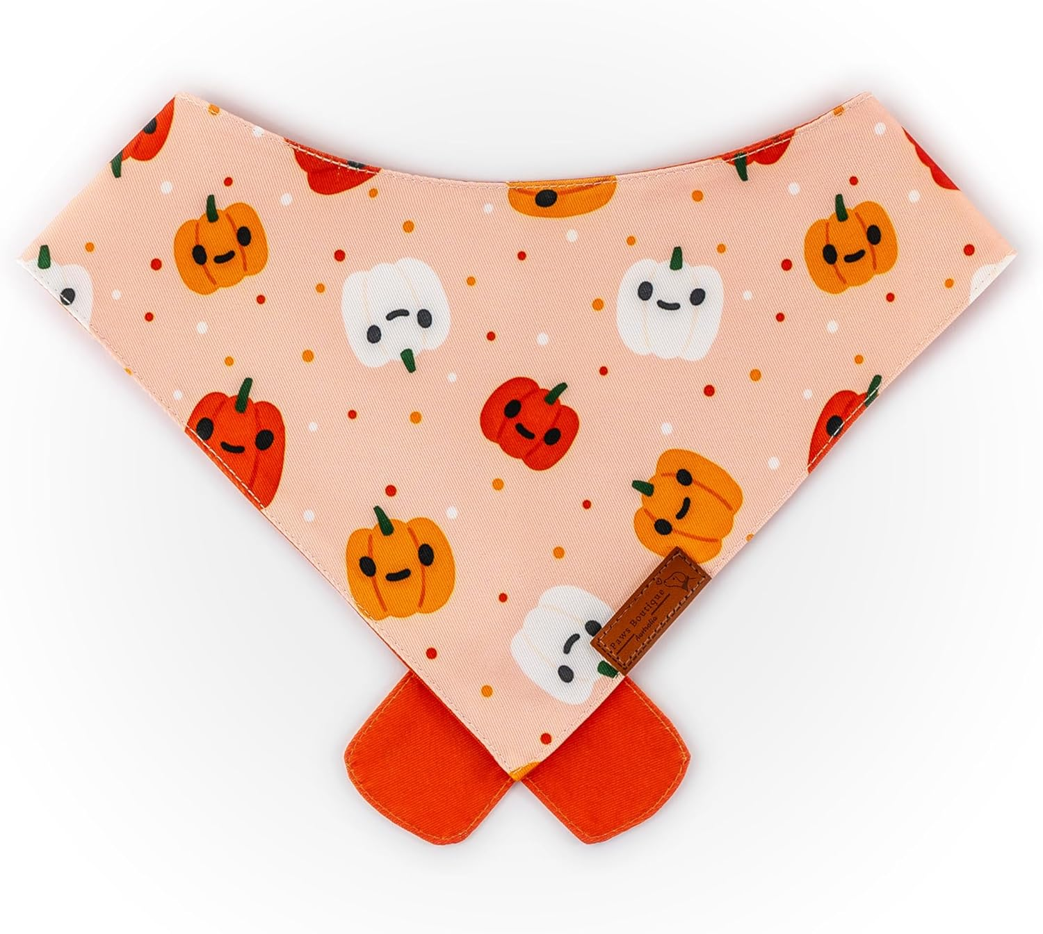 Paws Boutique Premium Dog Bandana/Scarf | Design: Pumpkin Pupkins | Reversible Dual Layered/Sided | Small, Medium & Large Pets | Unique Style | Accessories for Puppies & Dogs (L) image number 2