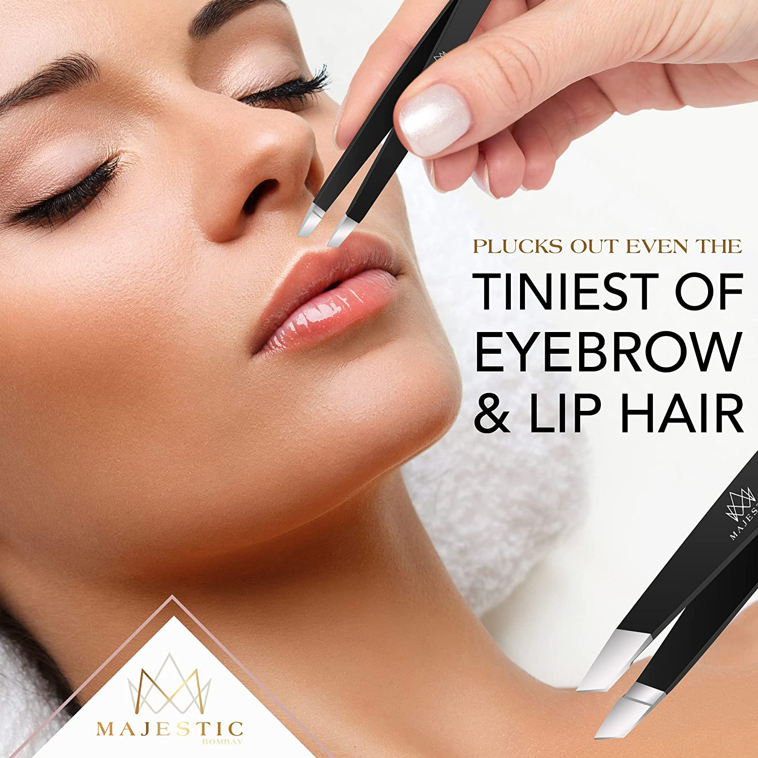 Majestic Bombay Slant Tweezers for Women and Men &ndash; Splinter Ticks, Facial, Eyebrows and Ingrown Hair Removal&ndash;Sharp, Needle Nose, Surgical Tweezers Precision Best Tweezers for Chin Hair and Plucking image number 5