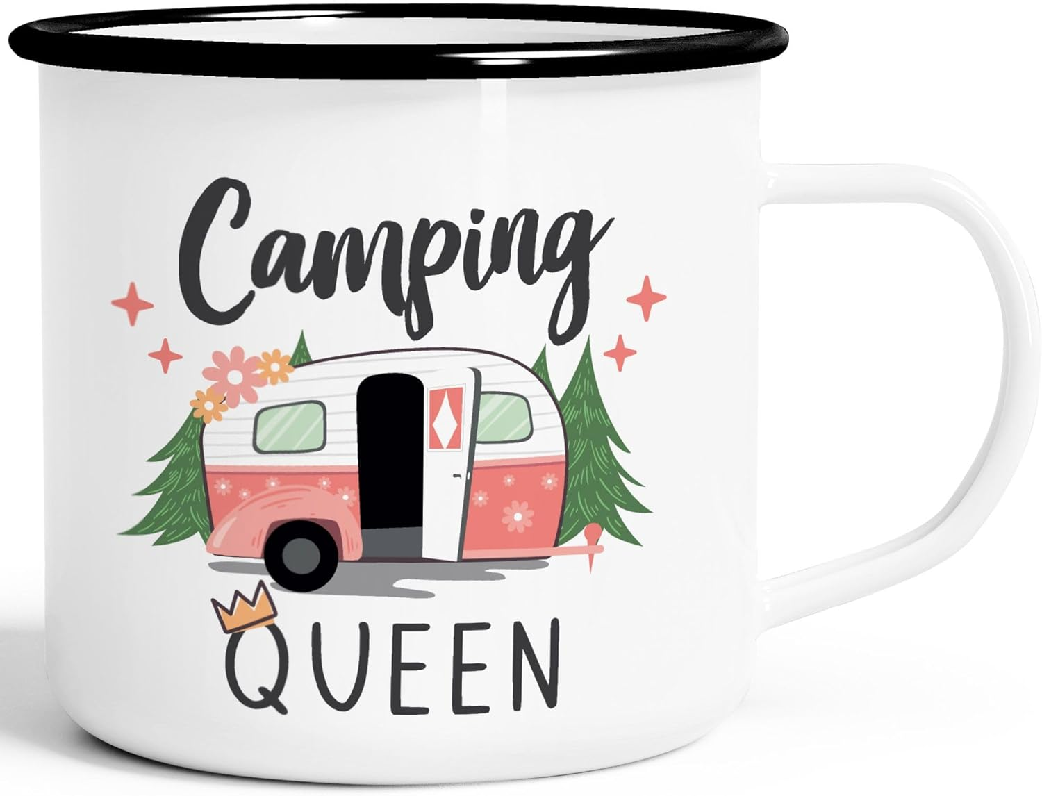 Moonworks&reg; Enamel Mug Camping Queen King Caravan Gift Camper Camping Holiday Accessories Queen Enamel White Black Standard image number 5
