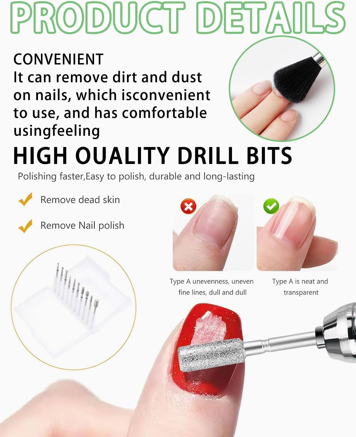 TPZORJX Nail Cutter Bits, 10 Pieces Nail Cutter Bit, Diamond Cuticle Ceramic Bits for Nail Cutter and Ceramic Acrylic Gel Nail Cutter Bits, with 1 Brush, Carbide Cuticle Cutter Bit for Gel Nails image number 3