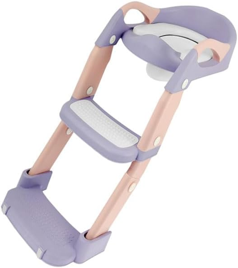 Children'S Toilet Training Seat, with Step Steps, Height-Adjustable Toilet Training Seat, Anti-Slip Pad, Foldable, Suitable for Boys and Girls (Purple)