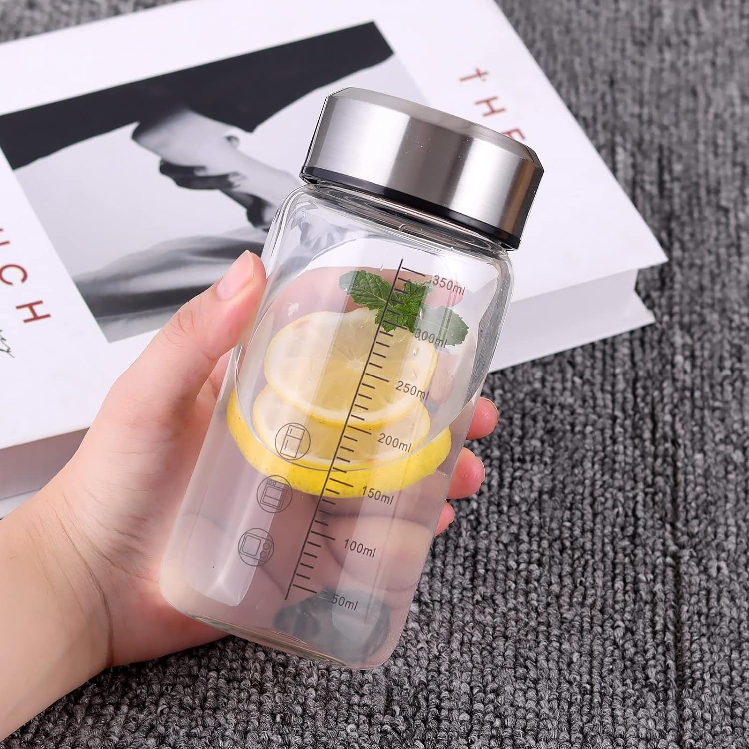 TONGRANG-LIFE 12Oz Glass Water Bottle,Glass Shaker Bottle,Small Glass Water Bottle,Glass Blender Bottle,Wide Mouth Glass Milk Bottle with Lid,Athletic Green Bottle image number 1