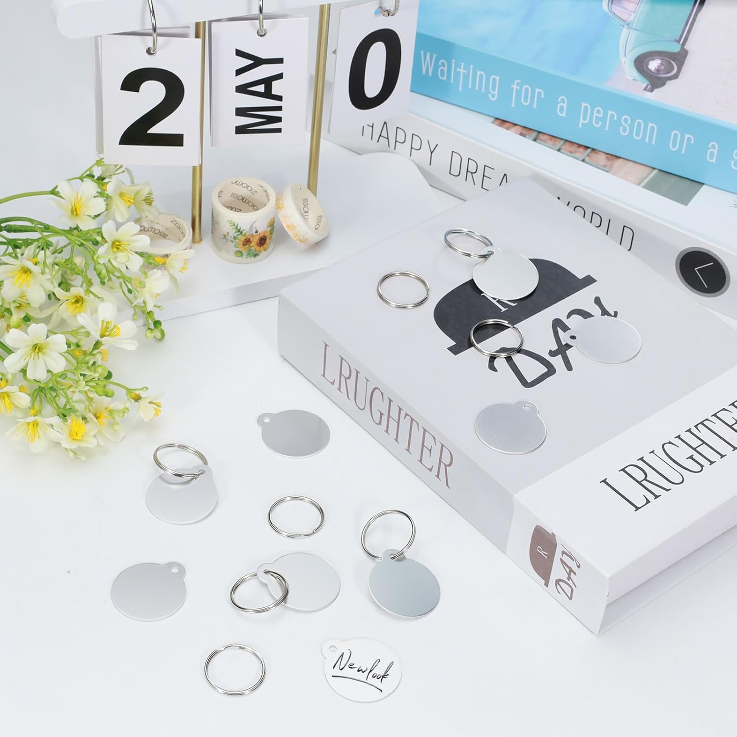 Beiqilian 25Pcs Blank Dog Tags for Engraving, 3.1Cm/1.2In Dog Name Tags Cat Pet ID Personalized, round Metal Stamping Blanks Aluminum Metal Tags with Key Ring Keychain image number 6