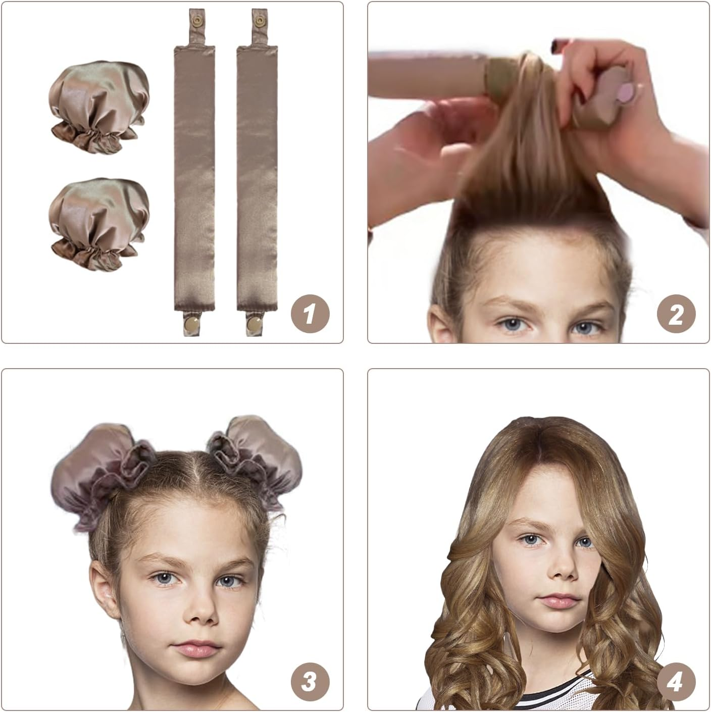 2 Sets Heat Free Curling Irons with 2 Pieces Satin Hair Ties, DIY Styling Tools, Satin Curling Iron Headband, Adjustable Curling Iron Cover Set, Lazy Curling Set (Champagne Color) image number 3
