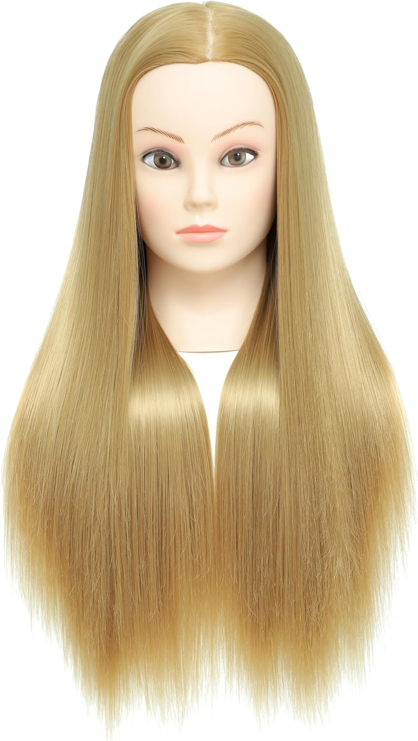 Training Head,26-28 Inch Hairdressing Head 100% Synthetic Fiber Cosmetology Mannequin Head with Free Clamp for Braiding Stying