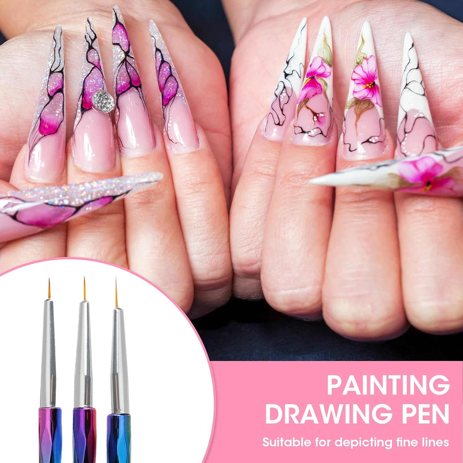 9 Pcs Nail Art Brushes Set, Nail Design Painting Professional Tools Including Liner Brush, Gel Brush Dotting Pen for DIY Nail Art at Home or Salon Use for Art Lovers image number 1