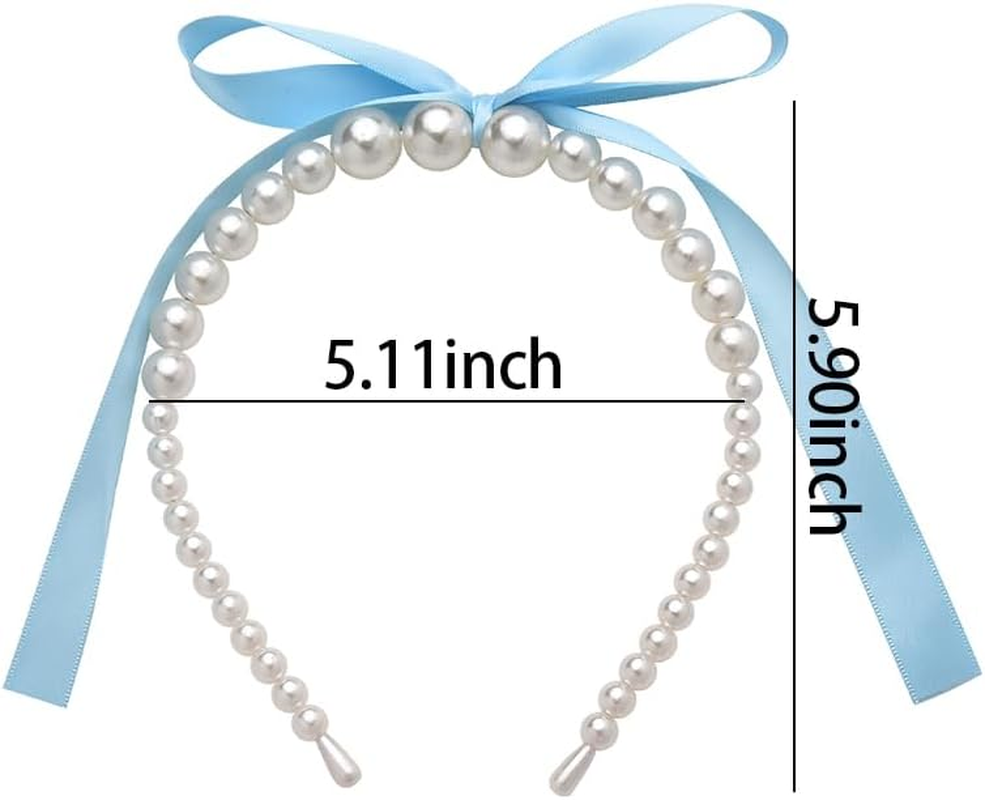 Pearl Bowknot Headband for Women Girls Blue Bow Knotted Hair Band for Women Girls Bridal Hair Decorations with Bows Female Pearl Headpiece