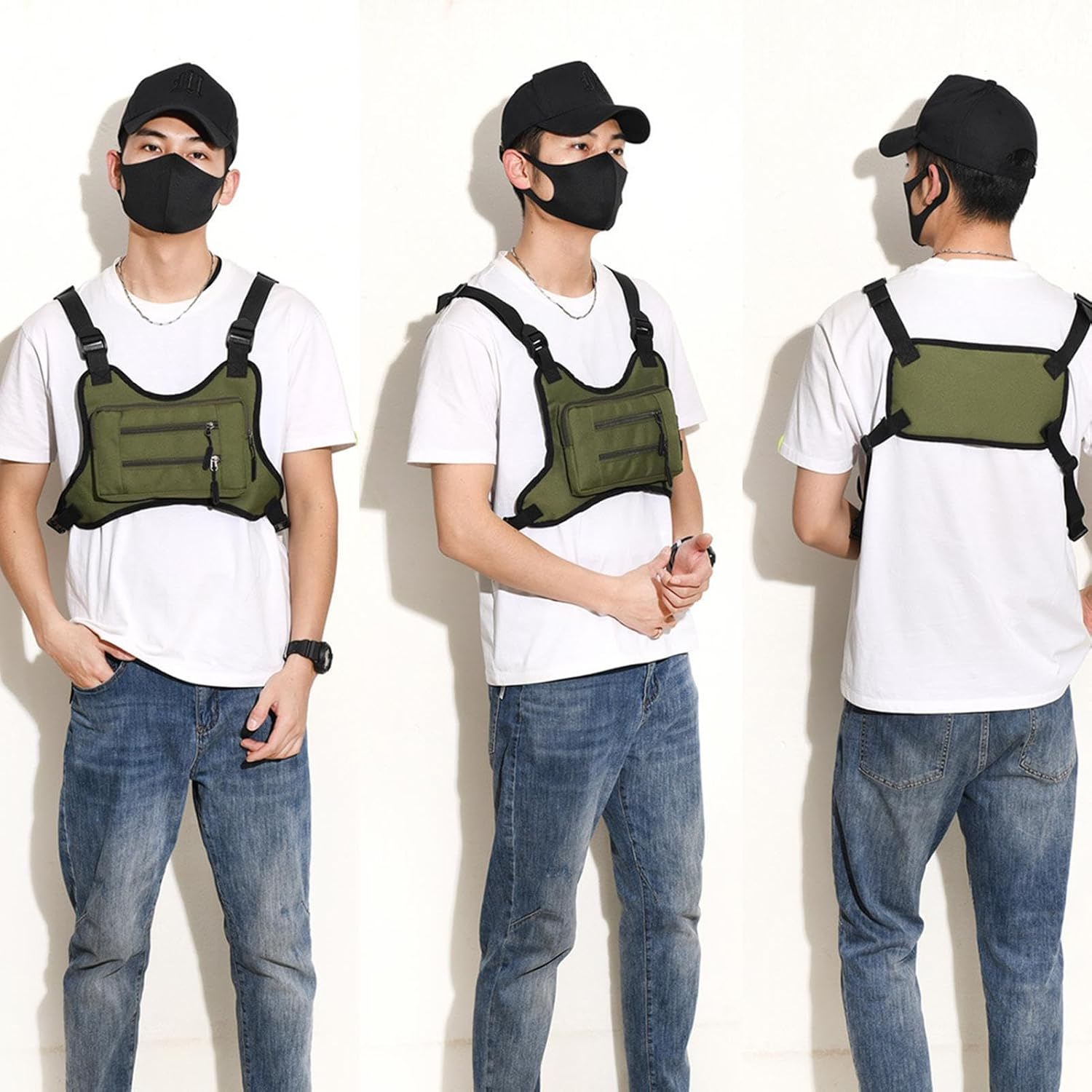 Chest Pouch for Men Waterproof Vest Pouch Lightweight Running Shoulder Strap Extra Storage Phone Sports Outdoor Workout, Green, Se R&eacute;f&eacute;rer Au Descriptif, Refer to Description