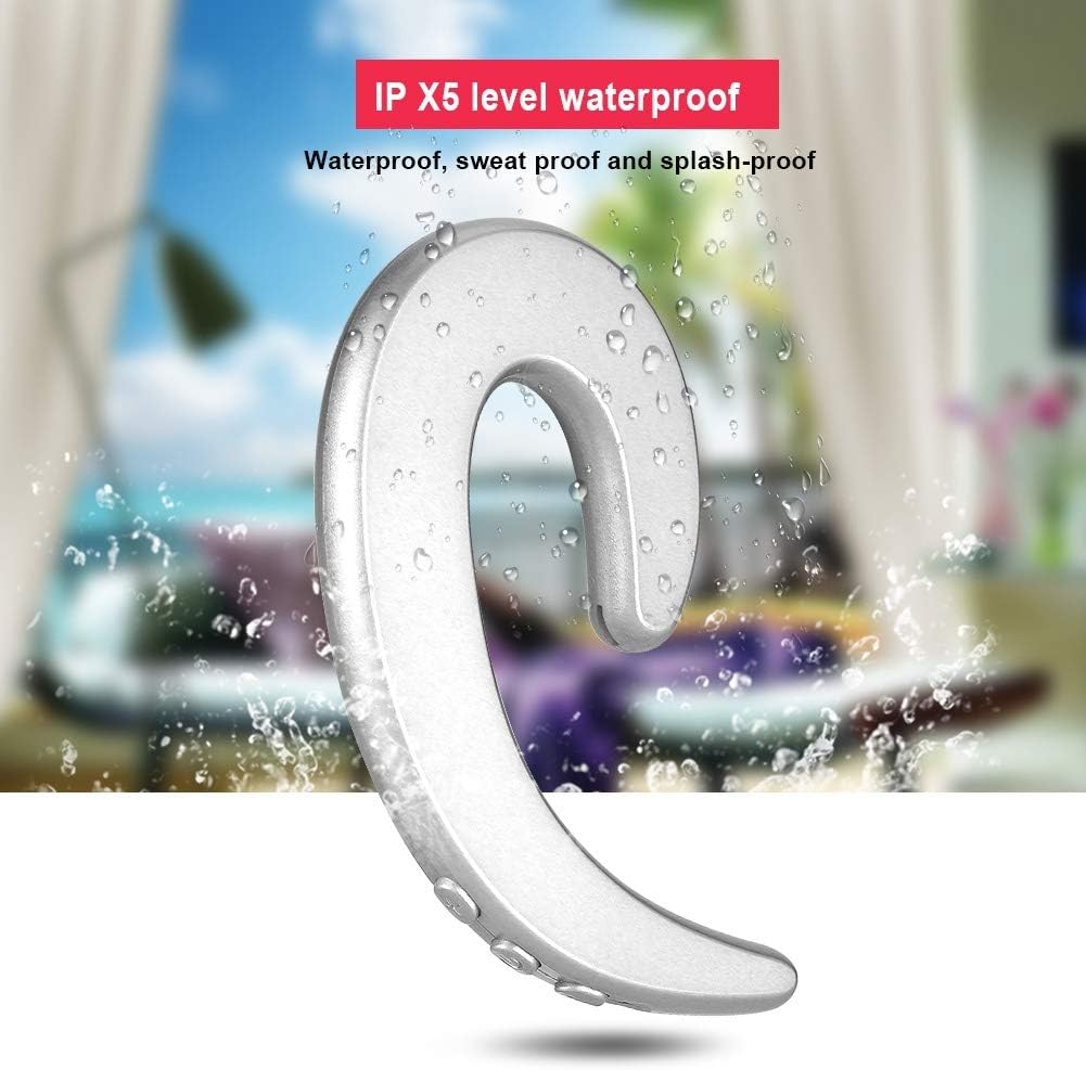 Ciglow Bluetooth Headphone, Wireless Hands Free Ear Hook Headset Painless Bone Conduction Earphone Waterproof Ergonomic Design Headset(Silver)