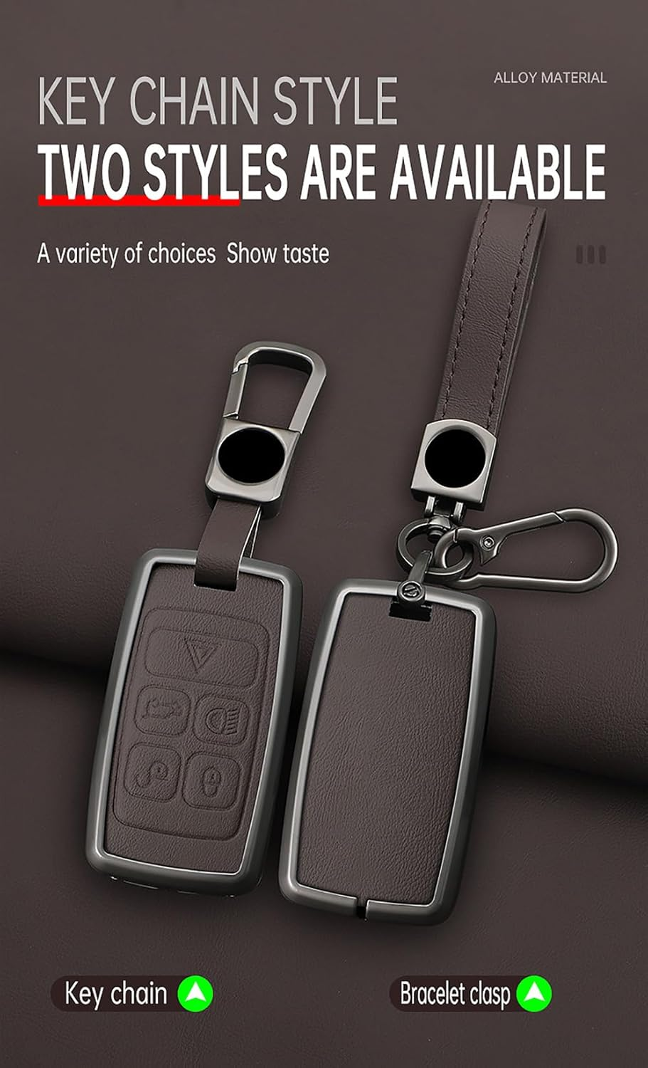 Ontto Alloy Leather Remote Key Fob Cover Fit for Defender Discovery Sport Fit for NEW Range Rover Evoque Sport Velar Smart Key Shell Case Keyring Key Holder Bag Keychian Accessories image number 2