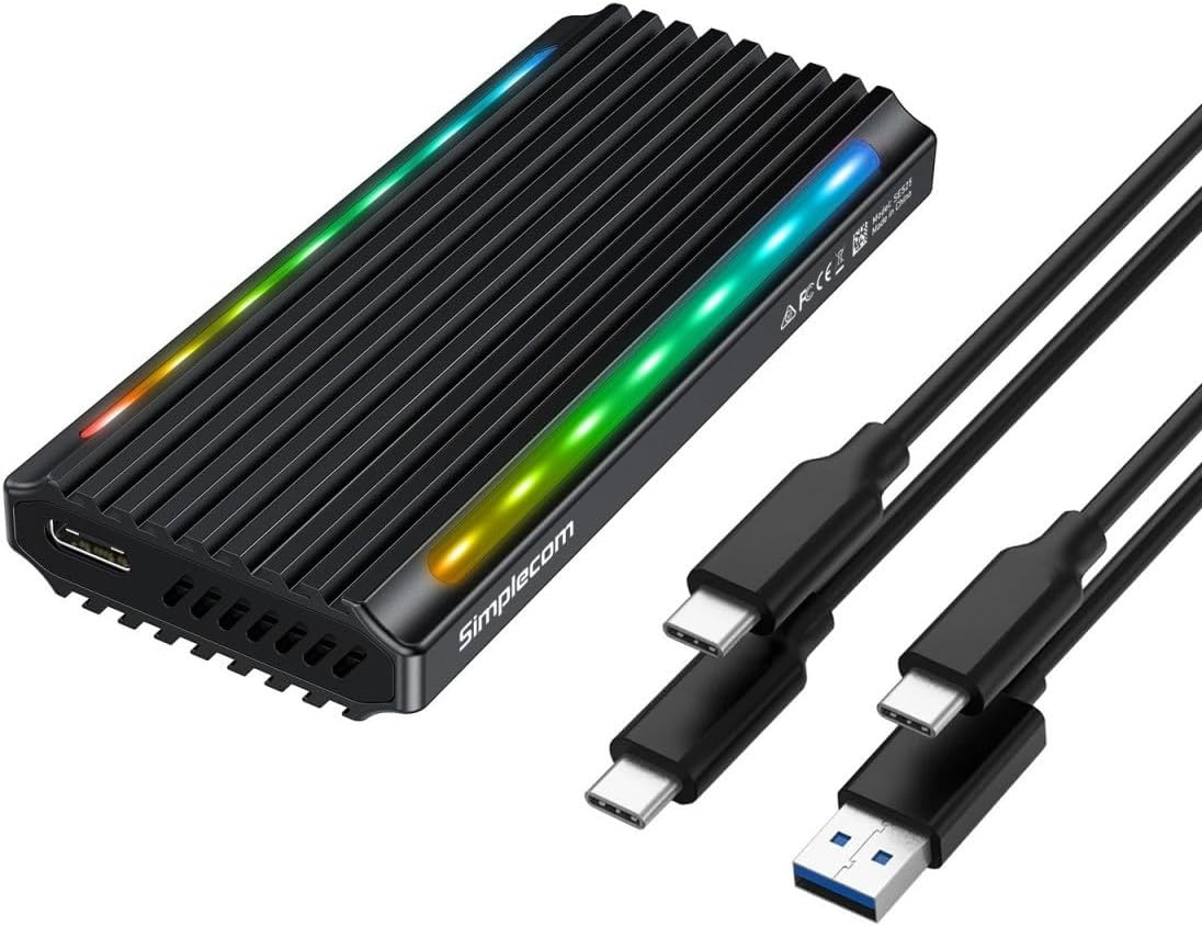 Simplecom SE525 Nvme / SATA M.2 SSD USB-C Enclosure with RGB Light USB 3.2 Gen 2 10Gbps image number 2