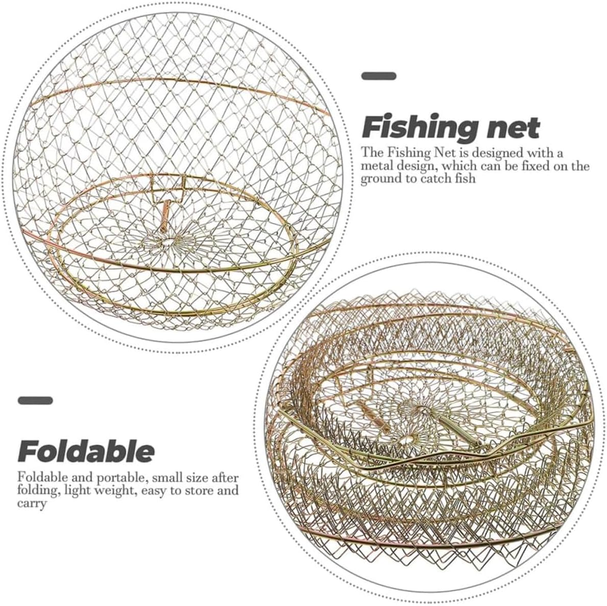 AIMALL Galvanized Fish Cage with Spring Door for Fishing, Portable Metal Wire Folding Trap Basket for Fish and Crab Catching, Durable and Lightweight image number 1
