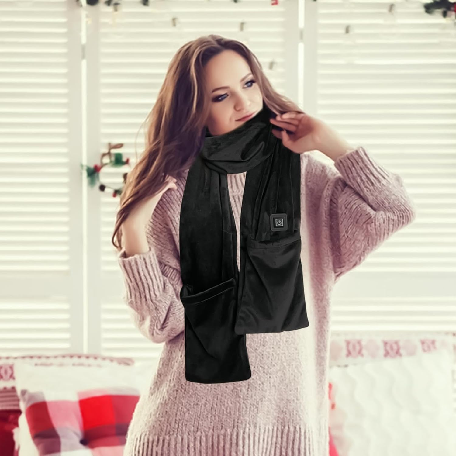 Qkbuza Heated Scarf for Women Men - 5V USB Heating Scarf,Winter Must Have Scarf, Electric Neck Heating Shawl Pad, Washable, USB Powered, 3 Temperature Settings for Mom Dad - Black image number 3