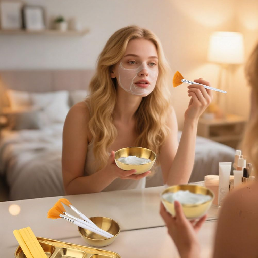 23Pcs Esthetician Supplies for Facials Set, Face Mask Applicator Brushes Tools, Women Facial Mask Mixing Kit Facial Tools, for DIY Skincare(Gold,Size:Multisize) image number 2