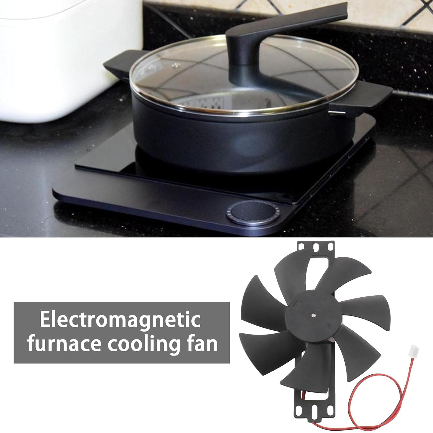 Ecsing Induction Cooker Fan 18V Kitchen Fan Total Length 14.4Cm Fan Blade Diameter 11Cm Hole Diameter 2.3Cm Wire Length 30Cm Low Noise Universal Fan Black image number 5