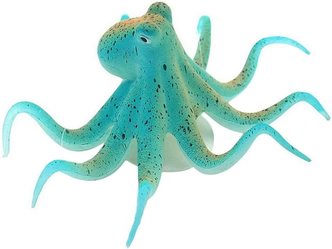 AIMALL 3.93 Inch Simulation Octopus Aquarium Decoration - Fluorescent Marine Ornament for Freshwater and Seawater Fish Tank Landscaping