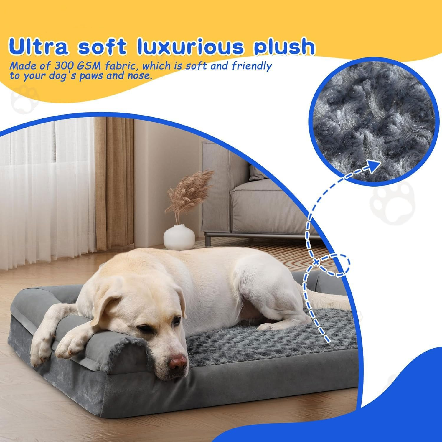 HAOLEYAO Orthopedic Dog Bed for Medium Large Dogs - Big Pet Sofa Bed with Removable Washable Cover, Waterproof Lining, Nonskid Bottom, Foam Dog Couch Bed with Sides Bolster (Grey, 135X95X22Cm) image number 5